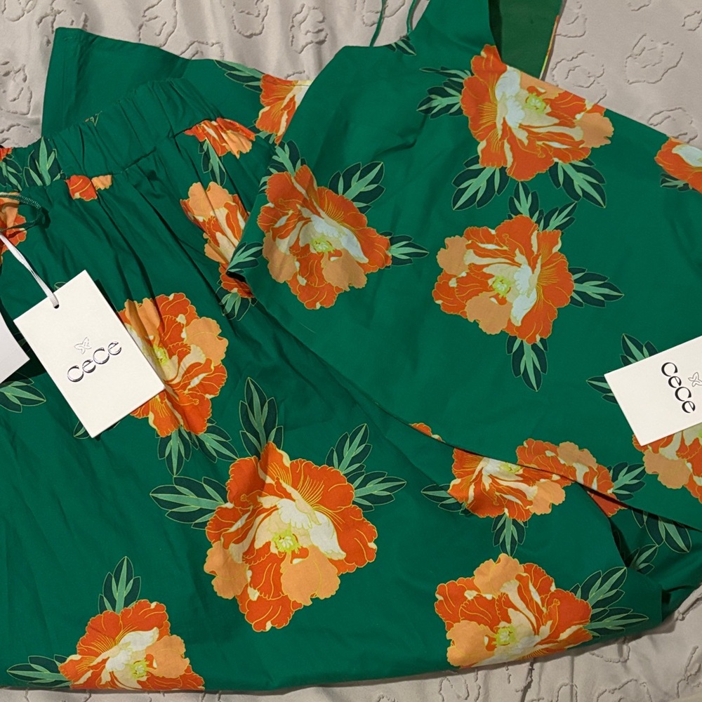 CeCe Floral Skirt Set~peony blooms~Peach Rust - Picture 3 of 9